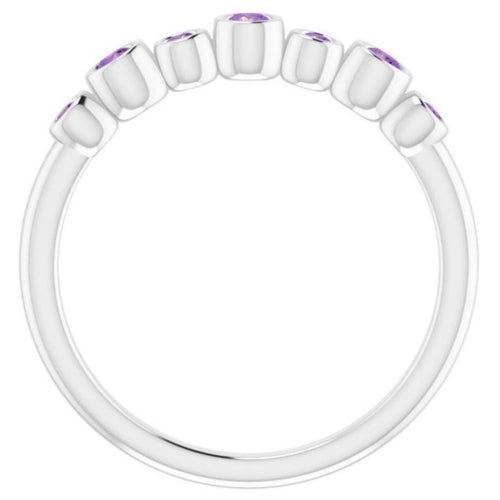 Seven Gemstone Bezel Set Ring - Amethyst|Material:Platinum