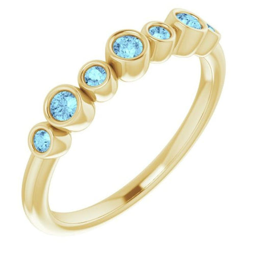Seven Gemstone Bezel Set Ring - Aquamarine|Material:14K Yellow Gold