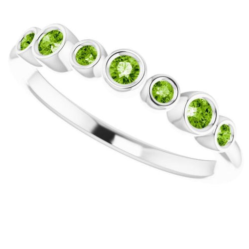 Seven Gemstone Bezel Set Ring - Peridot|Material:Platinum