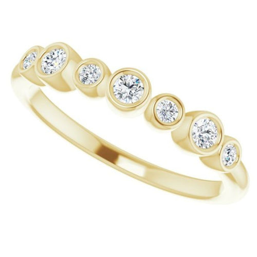 Seven Gemstone Bezel Set Ring - Diamond|Material:14K Yellow Gold