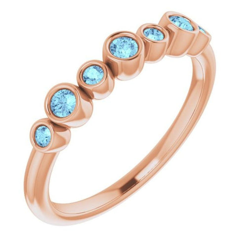 Seven Gemstone Bezel Set Ring - Aquamarine|Material:14K Rose Gold