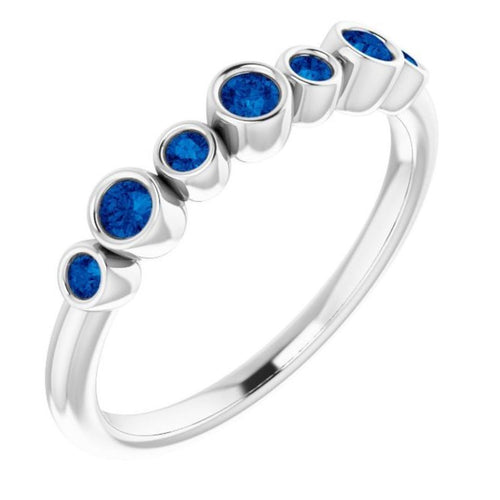 Seven Gemstone Bezel Set Ring - Sapphire|Material:14K White Gold