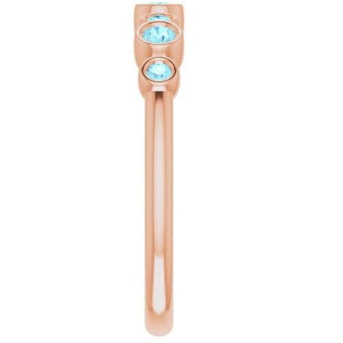 Seven Gemstone Bezel Set Ring - Aquamarine|Material:14K Rose Gold