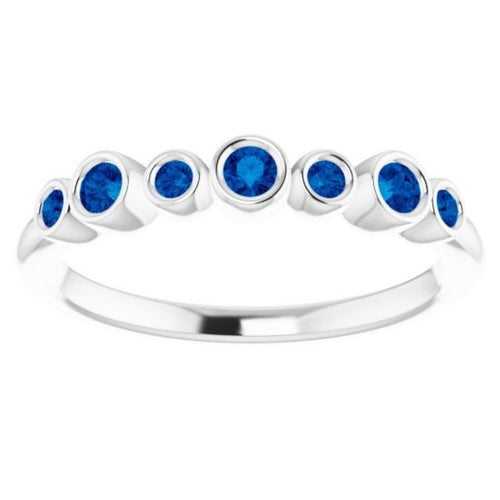 Seven Gemstone Bezel Set Ring - Sapphire|Material:14K White Gold