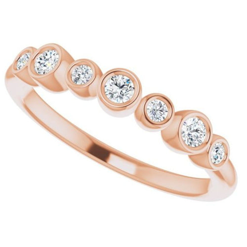 Seven Gemstone Bezel Set Ring - Diamond|Material:14K Rose Gold