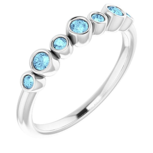 Seven Gemstone Bezel Set Ring - Aquamarine|Material:Platinum