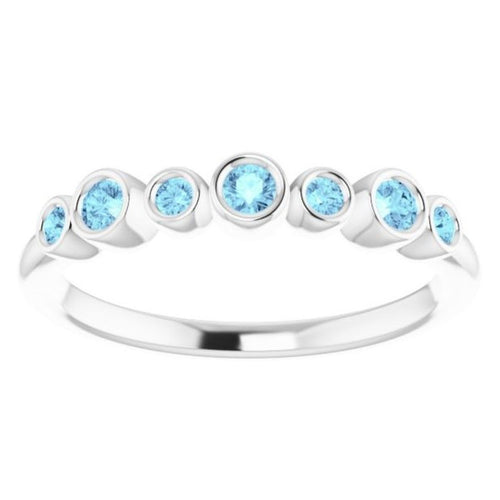 Seven Gemstone Bezel Set Ring - Aquamarine|Material:14K White Gold