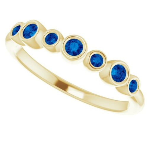 Seven Gemstone Bezel Set Ring - Sapphire|Material:14K Yellow Gold
