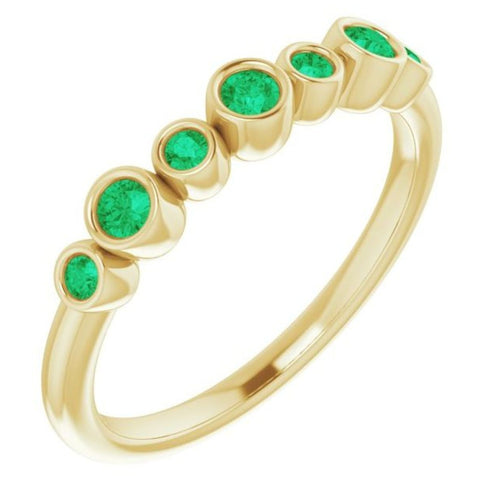 Seven Gemstone Bezel Set Ring - Emerald|Material:14K Yellow Gold