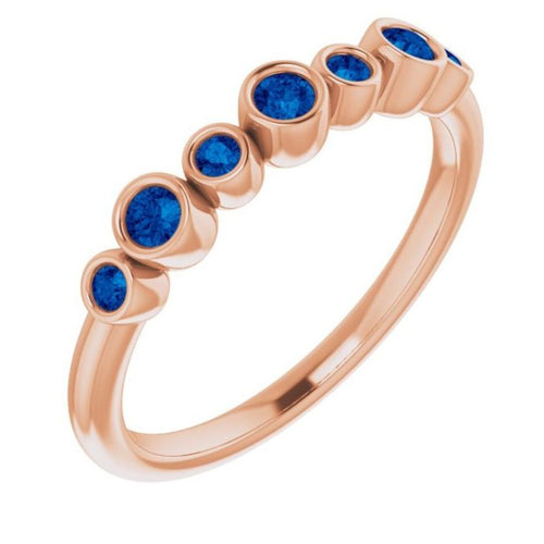Seven Gemstone Bezel Set Ring - Sapphire|Material:14K Rose Gold
