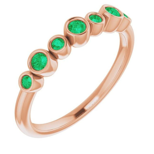 Seven Gemstone Bezel Set Ring - Emerald|Material:14K Rose Gold