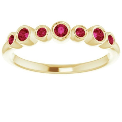 Seven Gemstone Bezel Set Ring - Ruby|Material:14K Yellow Gold