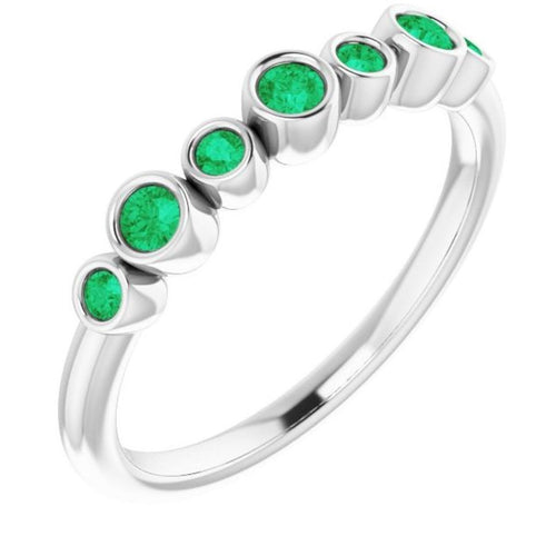 Seven Gemstone Bezel Set Ring - Emerald|Material:14K White Gold