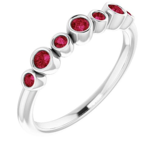 Seven Gemstone Bezel Set Ring - Ruby|Material:14K White Gold