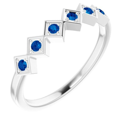 Checkered Stackable Ring - Sapphire|Material:Platinum