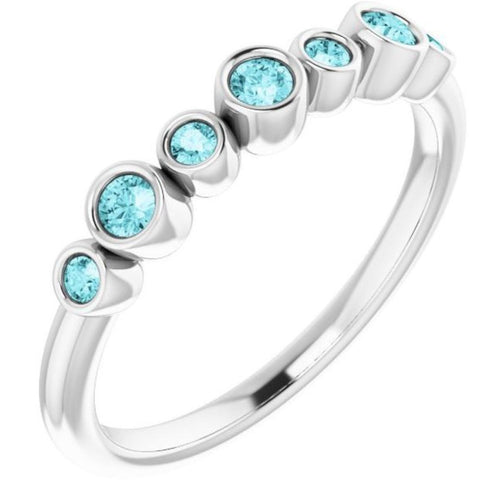 Seven Gemstone Bezel Set Ring - Blue Zircon|Material:Platinum