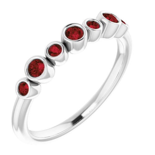 Seven Gemstone Bezel Set Ring - Garnet|Material:Platinum