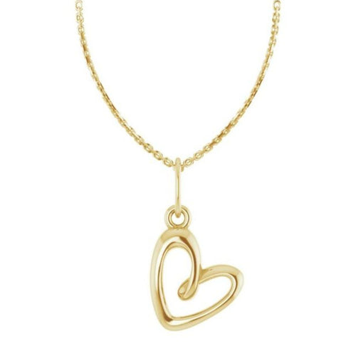 14K Gold Asymmetrical Heart Necklace|Material:14K Yellow Gold