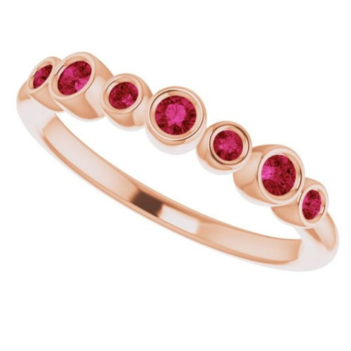 Seven Gemstone Bezel Set Ring - Ruby|Material:14K Rose Gold