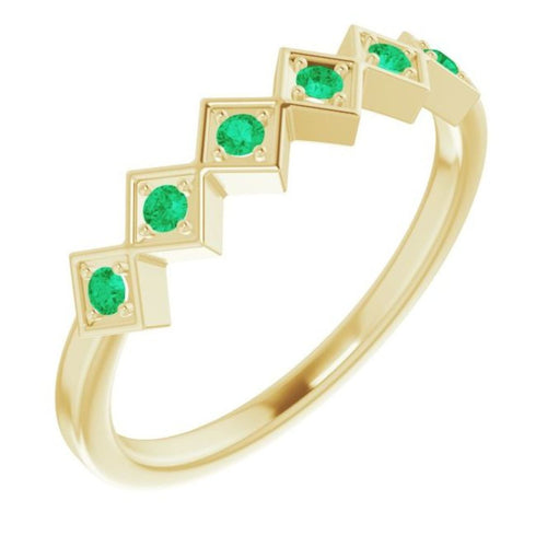 Emerald Stackable Checkered Ring|Material:14K Yellow Gold
