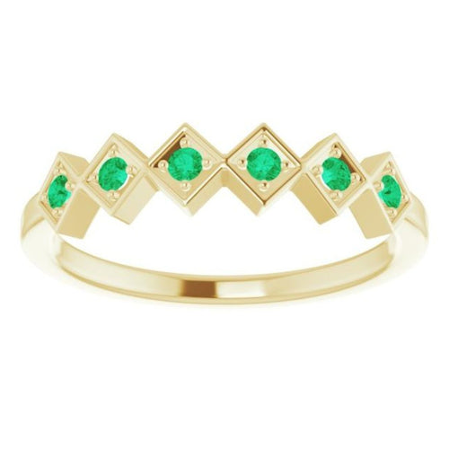 Emerald Stackable Checkered Ring|Material:14K Yellow Gold