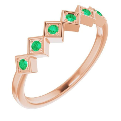 Emerald Stackable Checkered Ring|Material:14K Rose Gold