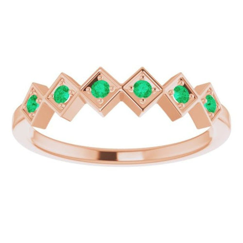 Emerald Stackable Checkered Ring|Material:14K Rose Gold