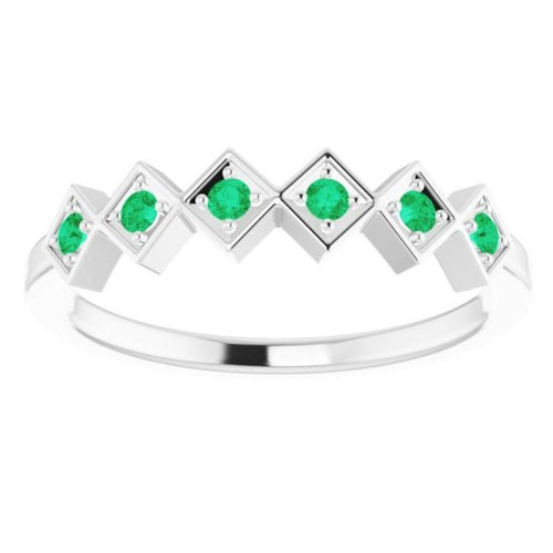 Emerald Stackable Checkered Ring|Material:14K White Gold