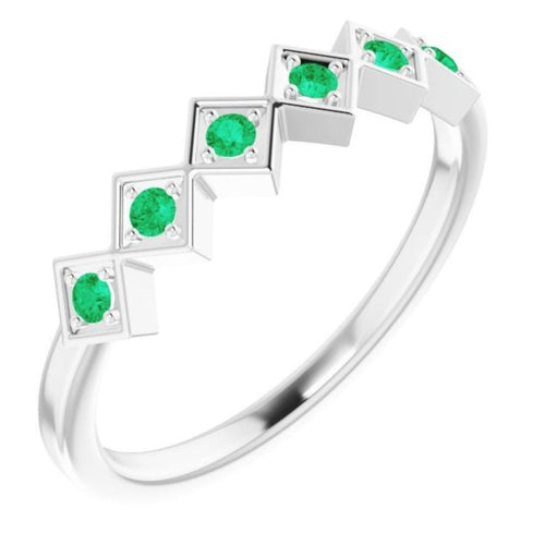 Emerald Stackable Checkered Ring|Material:14K White Gold