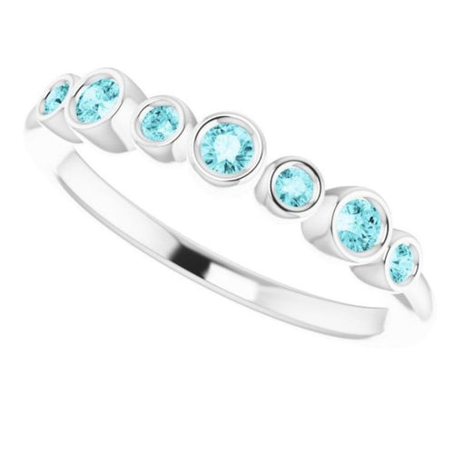 Seven Gemstone Bezel Set Ring - Blue Zircon|Material:Platinum