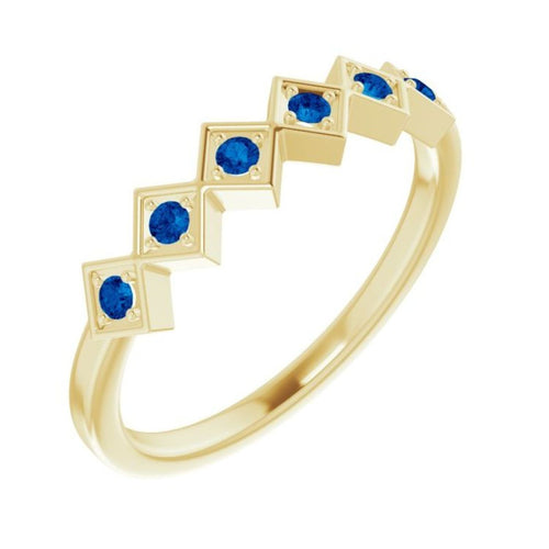 Checkered Stackable Ring - Sapphire|Material:14K Yellow Gold