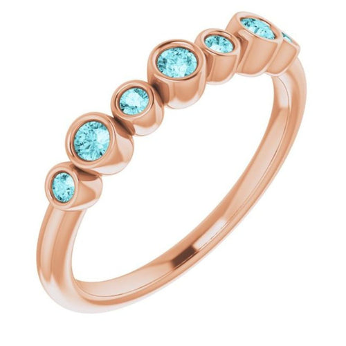 Seven Gemstone Bezel Set Ring - Blue Zircon|Material:14K Rose Gold