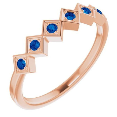 Checkered Stackable Ring - Sapphire|Material:14K Rose Gold
