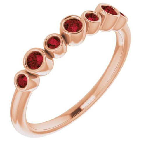Seven Gemstone Bezel Set Ring - Garnet|Material:14K Rose Gold