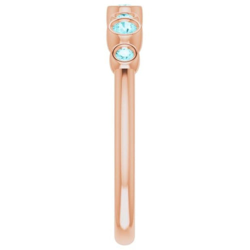 Seven Gemstone Bezel Set Ring - Blue Zircon|Material:14K Rose Gold