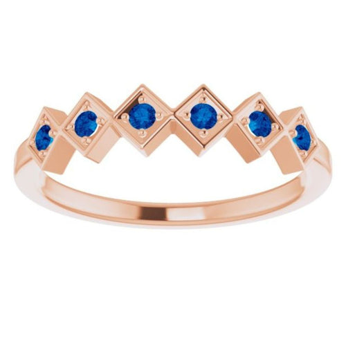 Checkered Stackable Ring - Sapphire|Material:14K Rose Gold