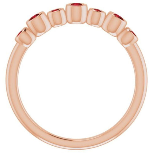 Seven Gemstone Bezel Set Ring - Garnet|Material:14K Rose Gold