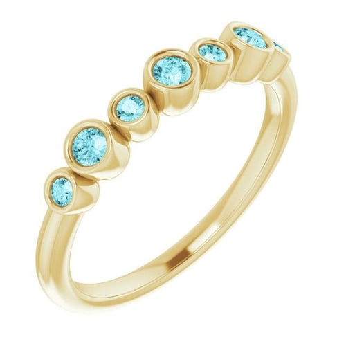 Seven Gemstone Bezel Set Ring - Blue Zircon|Material:14K Yellow Gold