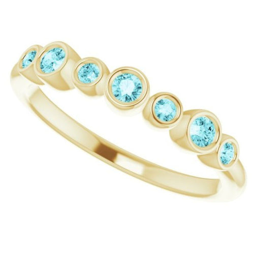 Seven Gemstone Bezel Set Ring - Blue Zircon|Material:14K Yellow Gold