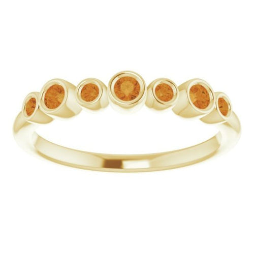 Seven Gemstone Bezel Set Ring - Citrine|Material:14K Yellow Gold