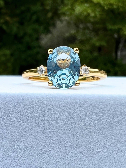 front view blue spinel ring