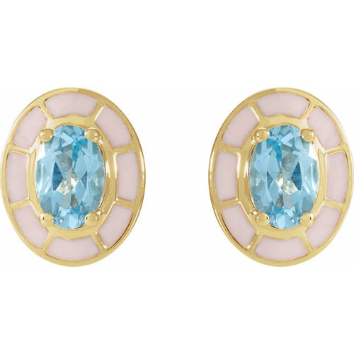 blue topaz gemstone earrings enamel earrings|Material:14K Yellow Gold