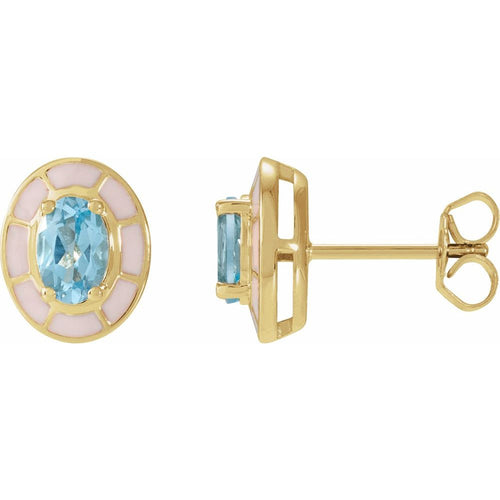 blue topaz gemstone earrings enamel earrings|Material:14K Yellow Gold