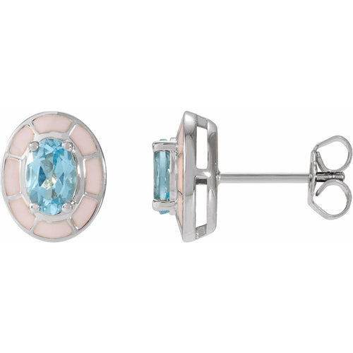 blue topaz gemstone earrings enamel earrings|Material:14K WhiteGold