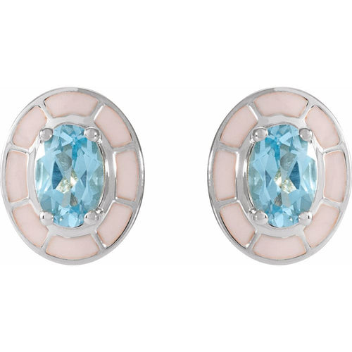 blue topaz gemstone earrings enamel earrings|Material:14K White Gold