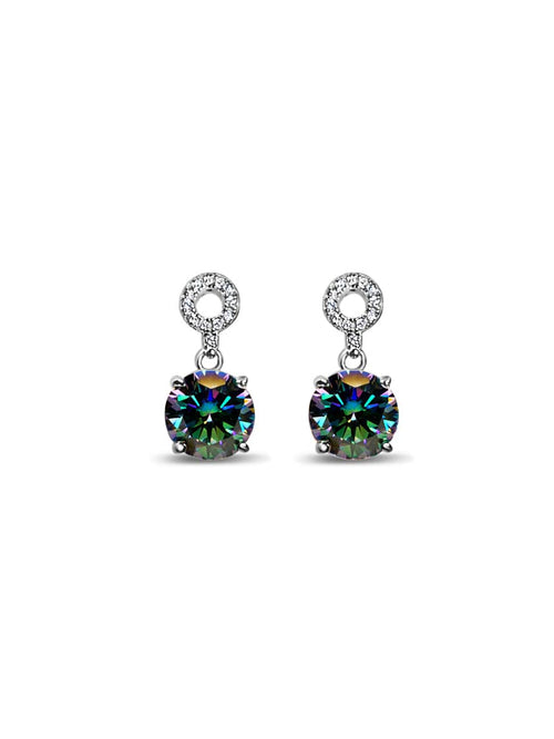 Front view of the colorful 2 carat moissanite drop earrings in dazzling|Color:Dazzling