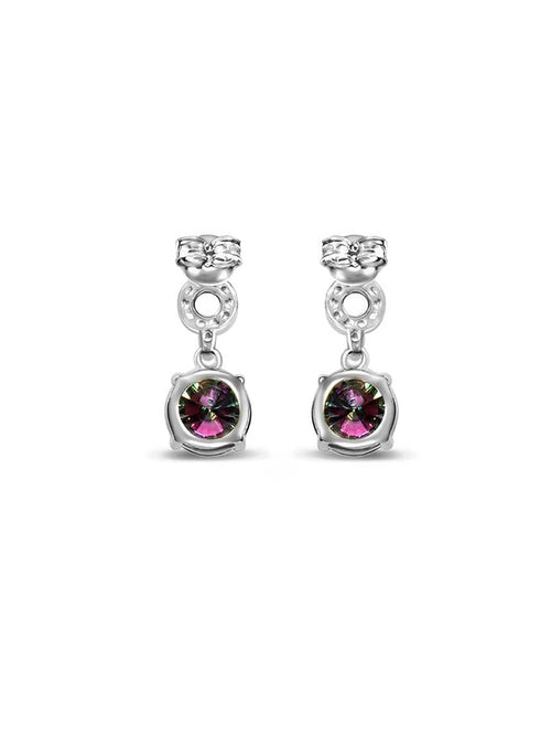 Back view of the colorful 2 carat moissanite drop earrings in dazzling|Color:Dazzling