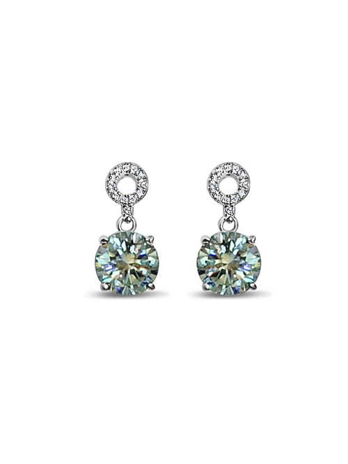 Front view of the colorful 2 carat moissanite drop earrings in turquoise|Color:Turquoise