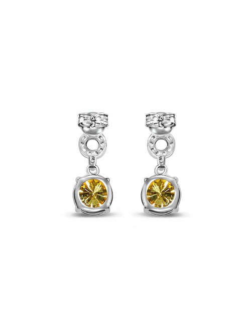 Back view of the colorful 2 carat moissanite drop earrings in yellow|Color:Yellow