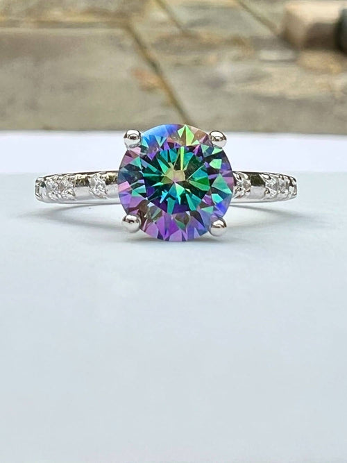 Front view of the colorful moissanite ring in dazzling|Color:Dazzling